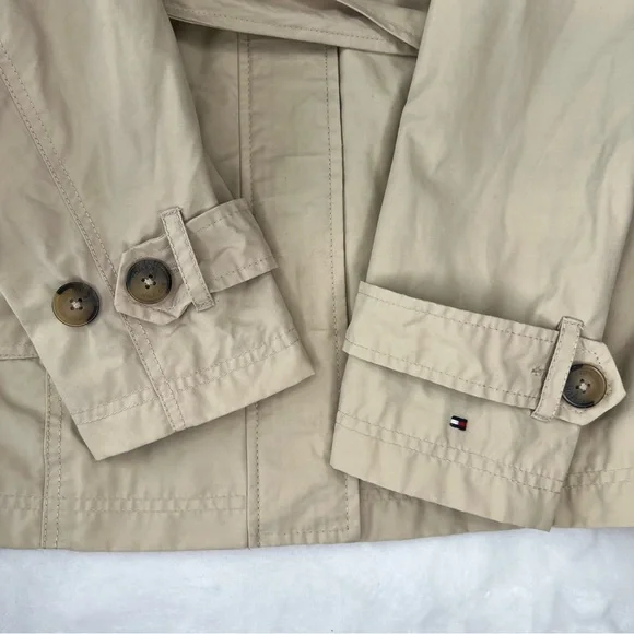 Tommy Hilfiger Trench Coat Belted Jacket Hidden Hood Beige Tan Medium M - Picture 8 of 17